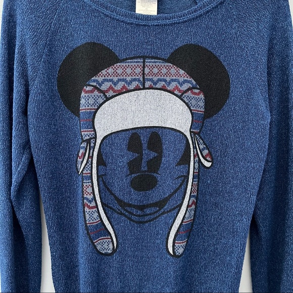 Disney Parks Mickey Mouse Pullover Knit Sweater Womens XS Blue Crew Neck - Picture 2 of 8